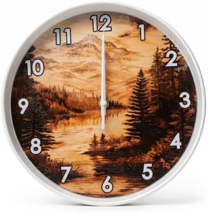Retro Wood Etching Mountain Landscape Print wall Clock Silent Non Ticking by Unknown