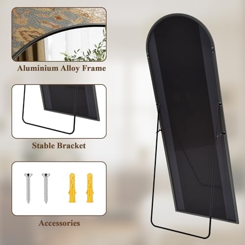 Arched Full Length Mirror 71"x26" Leaning Hanging Decor Black - Image 4