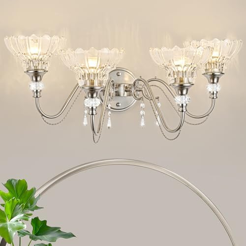 Brushed Nickel Bathroom Vanity Light, 4-Light Nickel Finish Wall Sconce - Image 2