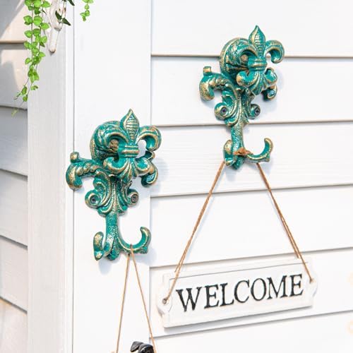 Sungmor Cast Iron Wall Hooks, 2 Pack Antique Green Coat Hooks - Image 5