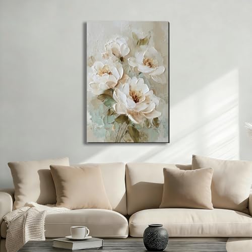 ZERILYN Ship Next Day Neutral Floral Wall Art Canvas Prints Beige White Flower - Image 2