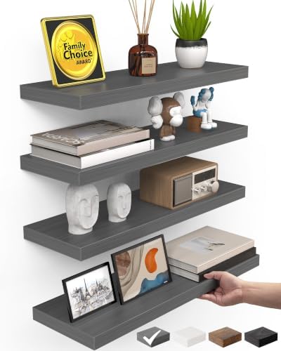 BAYKA Gray Floating Shelves 15.7in, Wall Mount Rustic Wood Shelf by Bayka