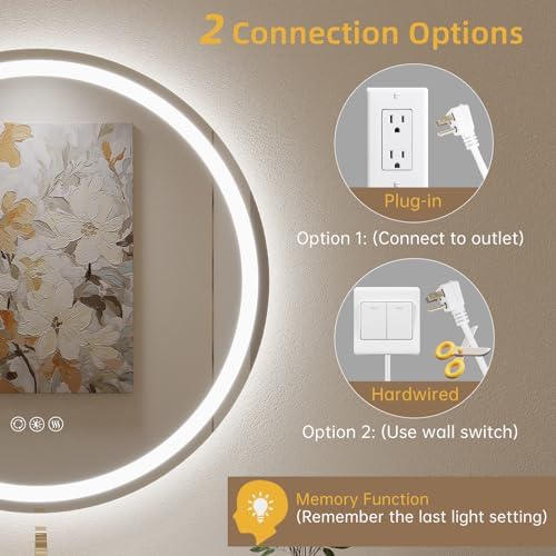 36" Round LED Mirror for Bathroom, Circle Bathroom Mirror - Image 6