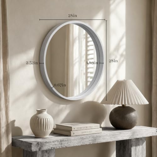 WallBeyond 28 Inch Round Wood Mirror, Large Circle Wooden Frame Wall Mirror - Image 6