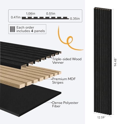 Olanglab Wood Panels for Wall 4Pack 94.5"x12.6" Matte Black - Image 4