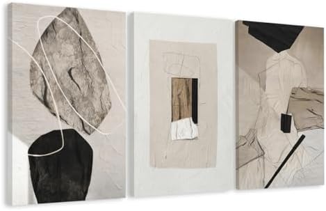 EJPFOGV Triptych Neutral Abstract Wrapped Canvas Wall Art 20x30 inches x3 by FramedCanvasWallArt
