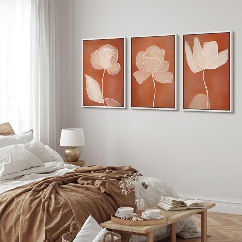 MUDECOR Framed Canvas Print Wall Art Terracotta Abstract Rose Line Art Burnt - Image 3