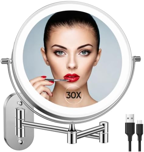 FUNTOUCH 5000mAh Rechargeable Wall Mounted Lighted Makeup Mirror 1X30X by FUNTOUCH