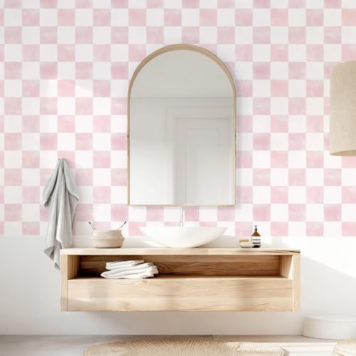 Ismoon Modern Peel and Stick Wallpaper Pink Mosaic Checkered Contact Paper - Image 5
