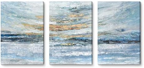 Nicetop Abstract Canvas Wall Art 3 Piece 12x16 Blue Yellow Ocean Set by Nicetop