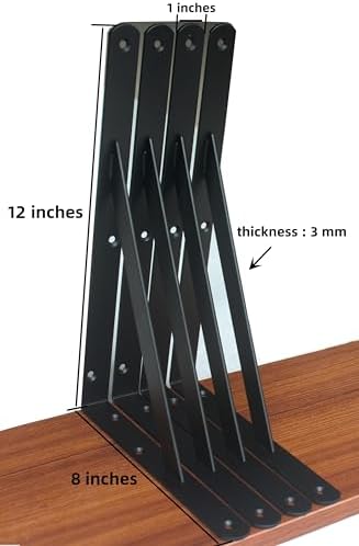 2 Pack L12 x H 8" Black Heavy Duty Shelf Brackets - Image 2