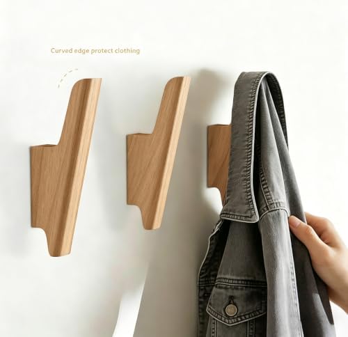 Wood Wall Hooks 4 Pack Coat Hooks Wall Mount, Towel Hooks - Image 2