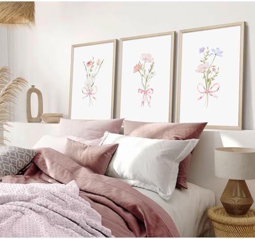 Girl Flower Bow Wall Art Coquette Pink Floral Canvas Wall Decor Nursery - Image 7