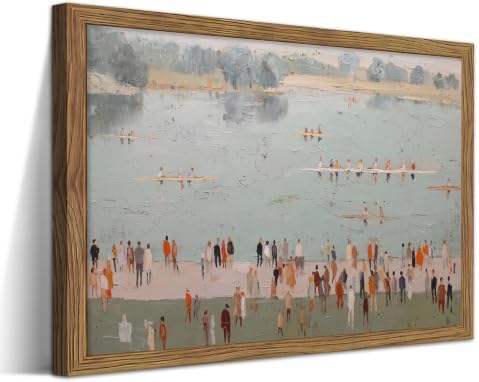 ZXXYWA Vintage Beach Canvas Wall Art, Retro Coastal Crowd Scene Artwork by Unknown