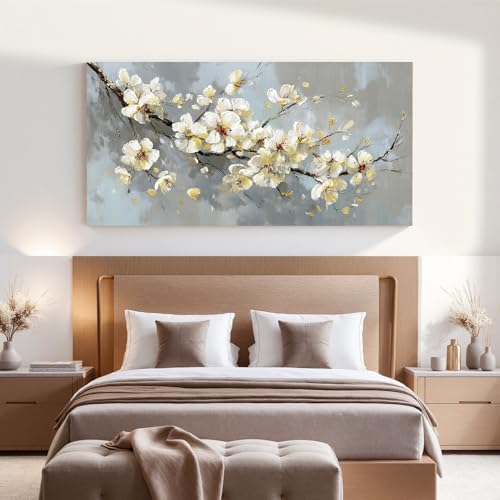 YISXINOAG Beige Flower Floral Wall Art Modern Painting Canvas Print 24"X48" - Image 4