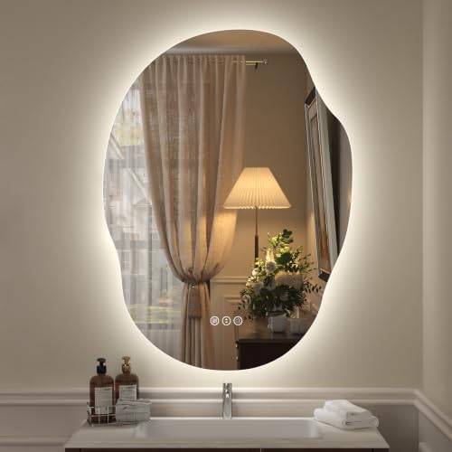 Irregular-Shaped Backlit LED Lighted Bathroom Mirror 26x36 by LuxulumMirror