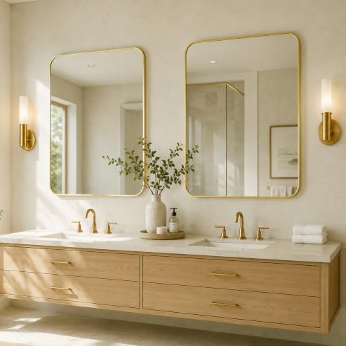 30x36 Inch Brushed Gold Rounded Rectangle Bathroom Vanity Mirror - Image 6