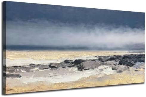 Arjun Beach Abstract Wall Art Coastal Textured Canvas Framed Large 40"x20" by Arjun