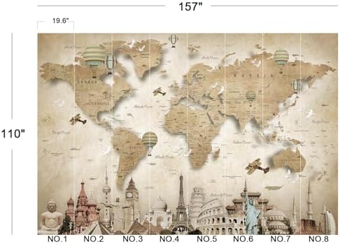 Vintage World Map Landmarks Hot Air Balloon Kids Wallpaper - Image 5