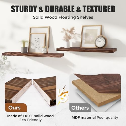 24x5.8x0.8in Floating Wall Shelves Rustic Solid Wood 2-Pack - Image 4
