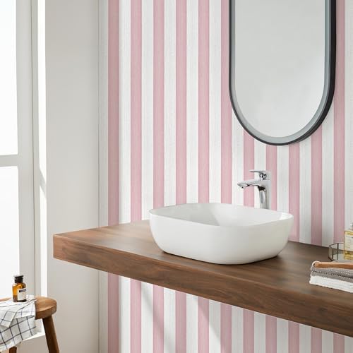 Striped Pink and White Wallpaper Peel and Stick Boho Silver Stripe Textured - Image 4