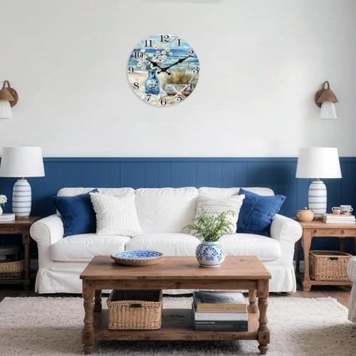 Large Coastal Beach Wall Clock 24 Inch Silent Non Ticking - Image 2