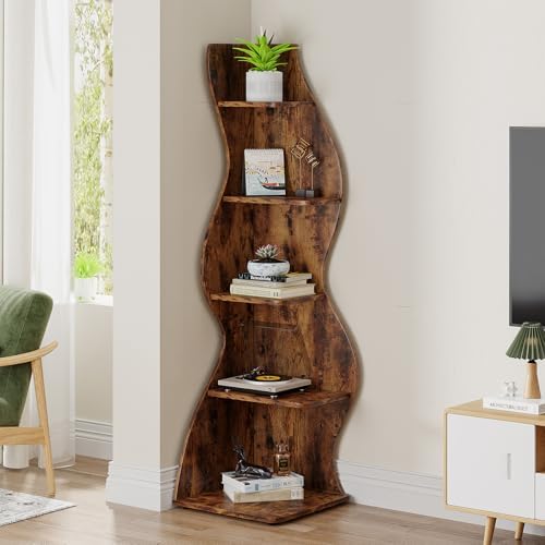 Tribesigns Corner Shelf, Rustic 5-Tier Wall Corner Bookshelf, Stylish Corner - Image 4