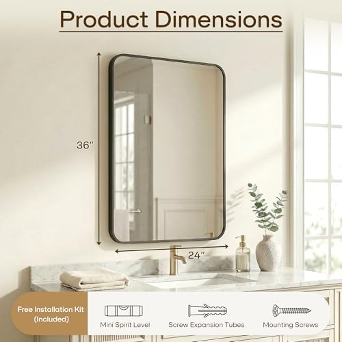 24X36 Inch Bathroom Mirror, Rectangle Aluminum Frame Mirror Anti-Rust, Wall - Image 2