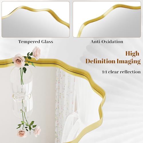 Round Wavy Mirror, 36 Inch Metal Frame Circle Mirror, Round Wall Mounted - Image 3