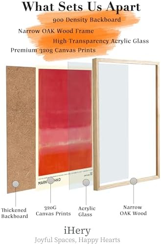 iHery 12x16in Natural OAK Wood Framed Red Pink Abstract Wall Art - Image 3