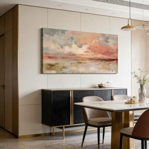 Abstract Sunset Landscape Canvas Wall Art Large Pink Modern Soft Decor Painting - Image 5