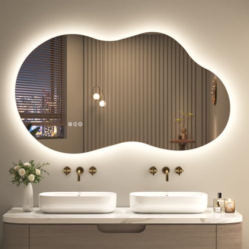 SMIROR 48x26 Irregular Backlit Led Lighted Bathroom Vanity Mirror by SMIROR