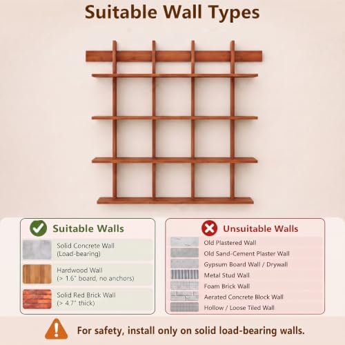 Lauxery 4-Tier Bamboo Wall Mounted Bookshelf, Rustic Brown, 43x53 in - Image 3