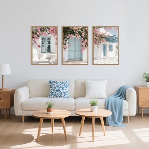HOURIA Spring Modern Greek Island Cityscape Framed Canvas Wall Art Set - Image 2