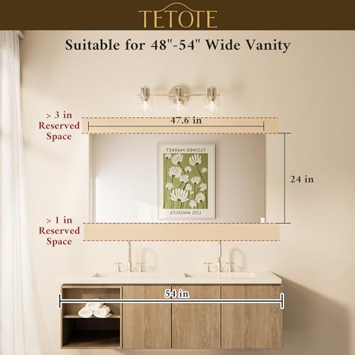 TETOTE Frameless Mirror 48" x 24" Large Tempered Vanity Mirror - Image 2