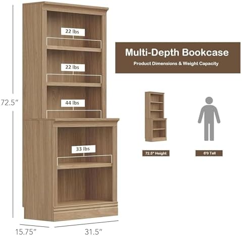 JAHRSTIM Halston Bookshelf, 5-Tier Tall Deep Storage Shelf, Adjustable Open - Image 3