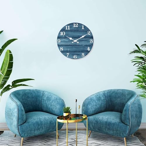 XFM Blue Farmhouse Wooden Wall Clock 14 Inch Silent - Image 2