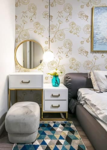 Safiyya 393"x17.3" Peel and Stick Wallpaper Gold and White Contact Paper Floral - Image 5