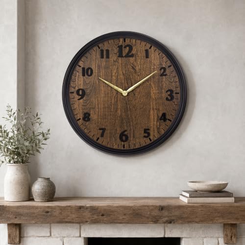 Wall Clock Farmhouse Vintage 16 Inch Silent Non-Ticking Battery Operated by Maxstar