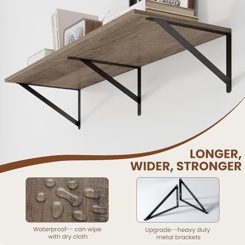Heimlove 36W x 12D Deep Floating Shelves Set of 2 Grey - Image 4