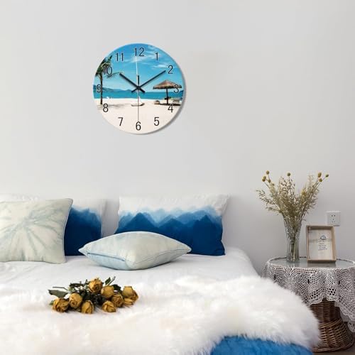 XFM Beach Wall Clock Battery Operated 14 Inch Blue Tropical - Image 5
