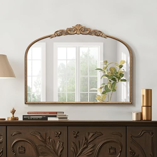 Micasso Vintage Gold Arched Mirror: 32"x24" Baroque Antique Vanity Mirror by Micasso
