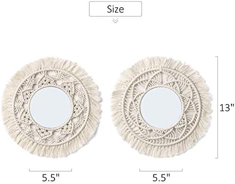 Mkono Hanging Wall Mirror with Macrame Fringe 2 Set Small Round Decoration Boho - Image 5
