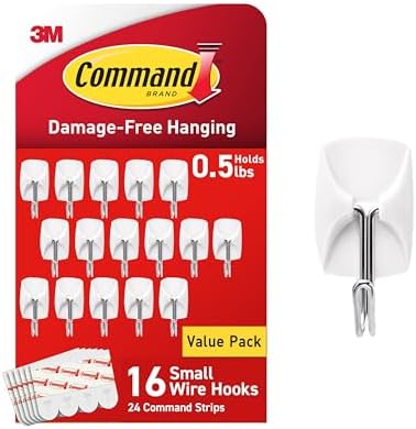 Command Small White Wire Hooks, 16 Hooks, 24 Strips by Command