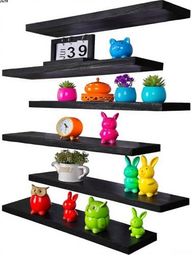 Vervida® Black Floating Wall Shelves 24in Set of 6 Holds 37 Lbs Hidden by Vervida