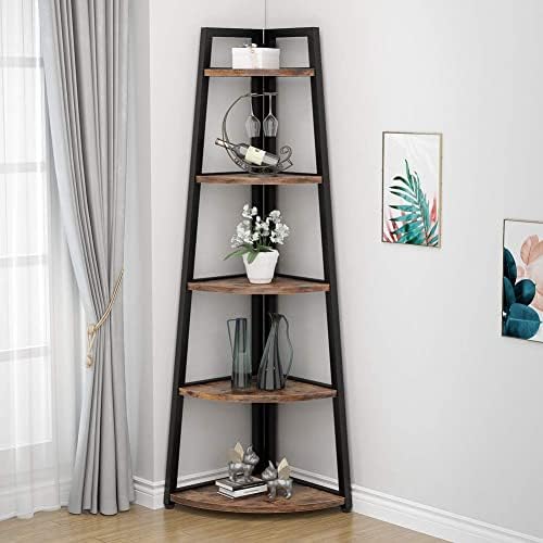 Tribesigns 70 inch Tall Corner Shelf, 5 Tier Rustic Corner Bookshelf Bookcase by Tribesigns