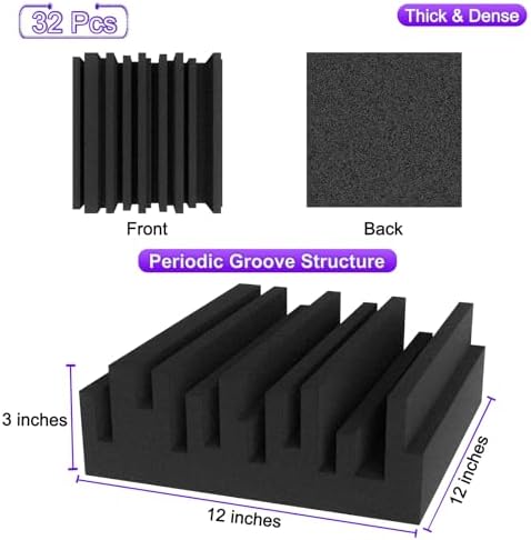 TroyStudio Thick Acoustic Foam Panels, Dense Soundproof Padding Tile, Recording - Image 2
