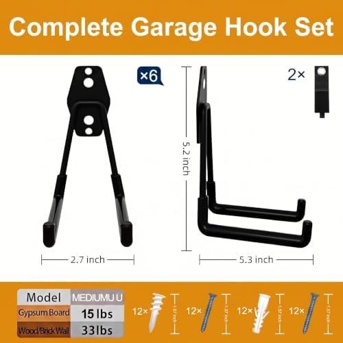 Garage Hooks, 6 Pack Medium Square Wall Hooks - Image 2