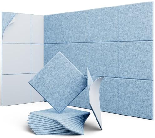 Square Acoustic Panels, 12 Pack Self-Adhesive Sound Panels by UNECHOACOUSTIC