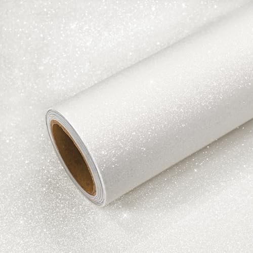 VEELIKE 15.7''x354'' Thick White Glitter Wallpaper Peel and Stick Sparkle by VEELIKE